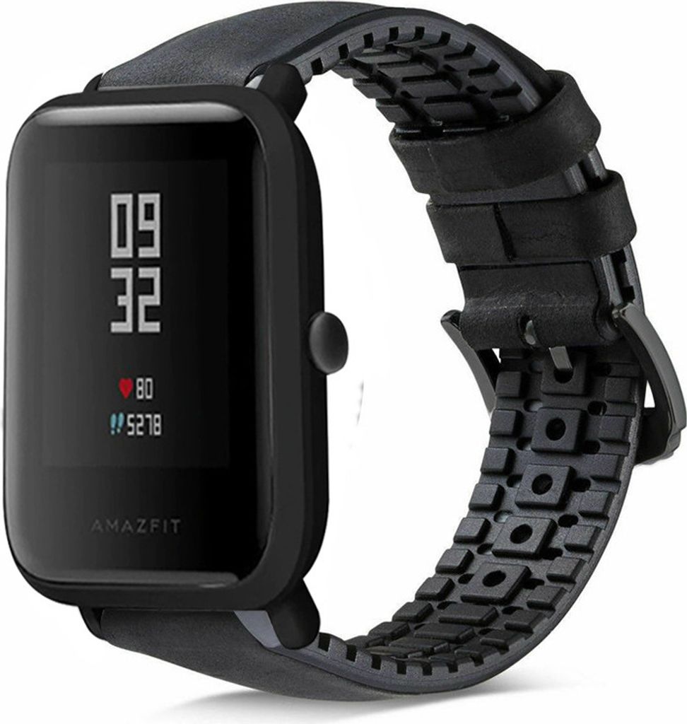 Strap-it Xiaomi Amazfit Bip Silikon-/Lederarmband (Schwarz)