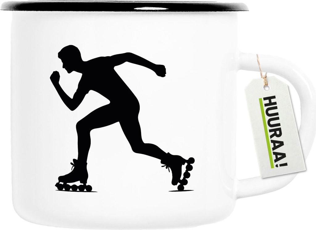 Huuraa Emaille Tasse Inline Skating Silhouette 300ml Vintage Campingbecher Geschenkidee