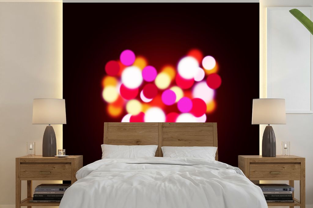 MuchoWow Fototapete für Wohnzimmer oder Schlafzimmer Wandtapete Vinyl Motivtapete Licht - Herz - Neon - 260x260 cm - Papiertapeten