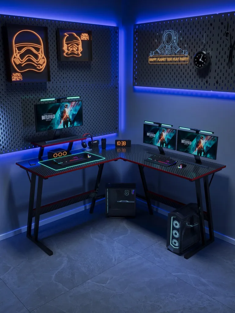 Bureau Gaming Rouge Trapézoïdal - Structure Renforcée 130x50x75 cm - 6