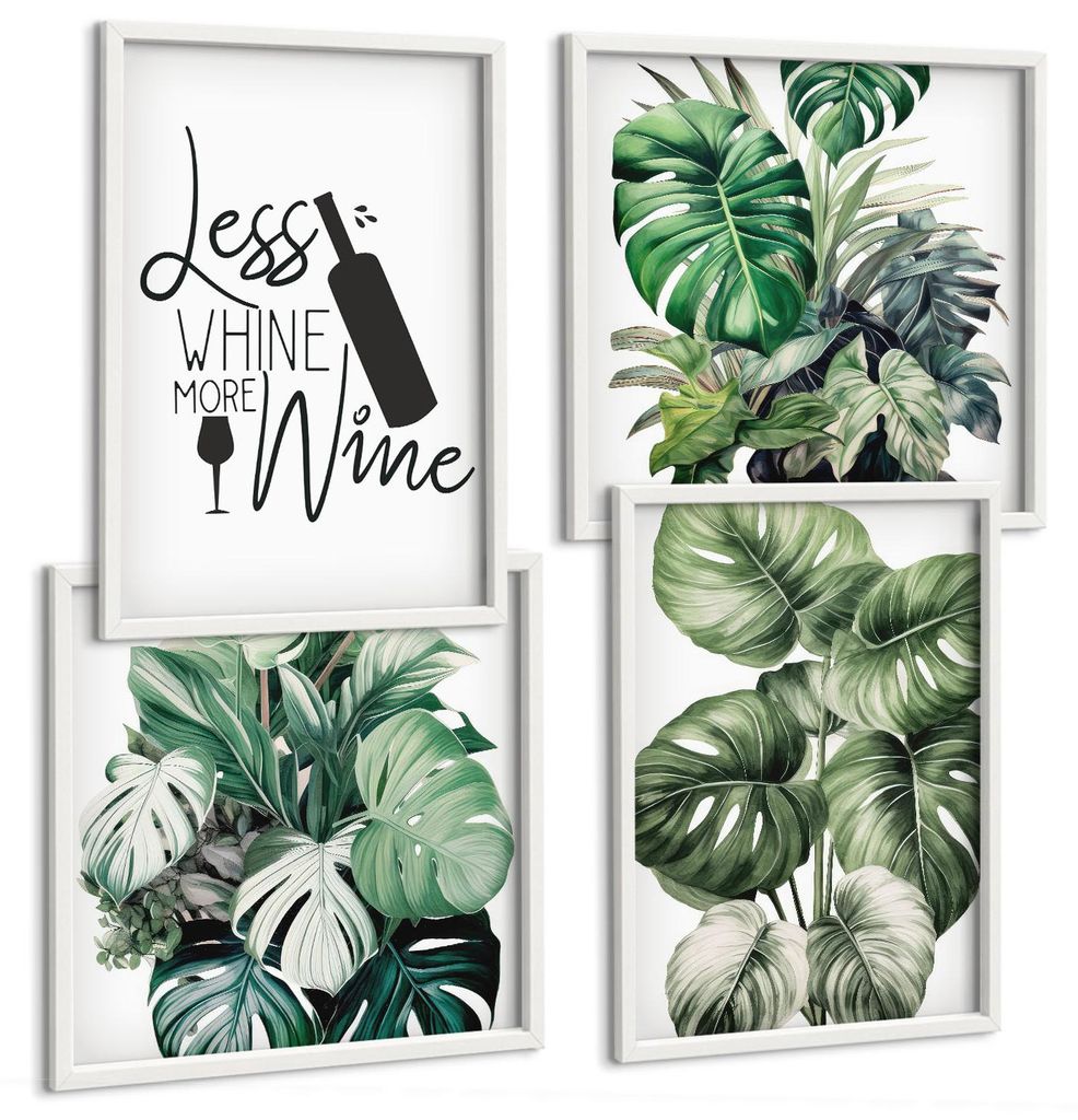 Bilder Set 4-teilig im Goldrahmen Rahmen – Wandbilder 4 Stück – gerahmte Poster für Wohnzimmer, Schlafzimmer und Flur – 50x50 cm - 40x60 cm...