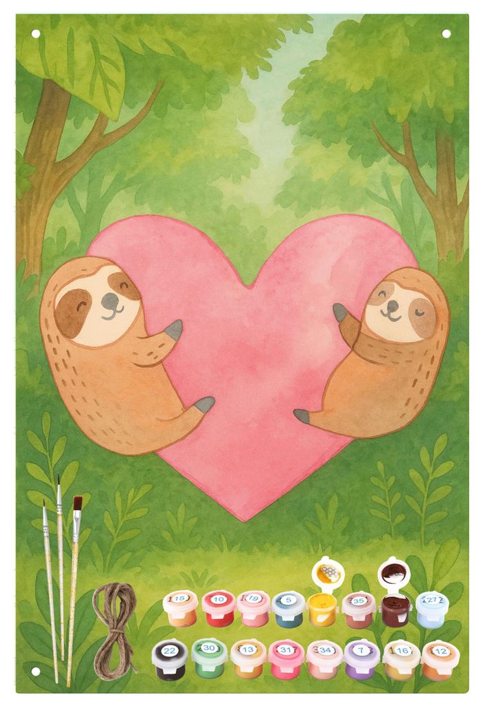 Mr. & Mrs. Panda Malen nach Zahlen Faultiere Herz Design - Weiß - Geschenk, zahlenmalerei, Valentinstag, für Frauen, Dekoschild, Mitbringsel, Hoc...