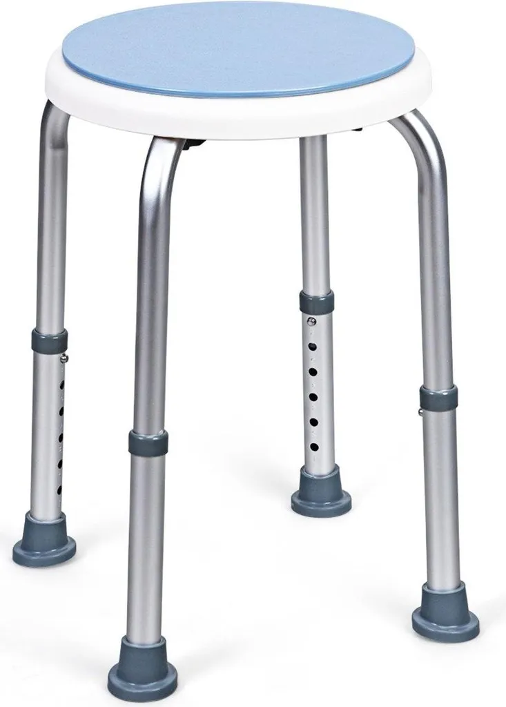 Tabouret de douche rotatif 360 bleu avec assise réglable et stable 33cm