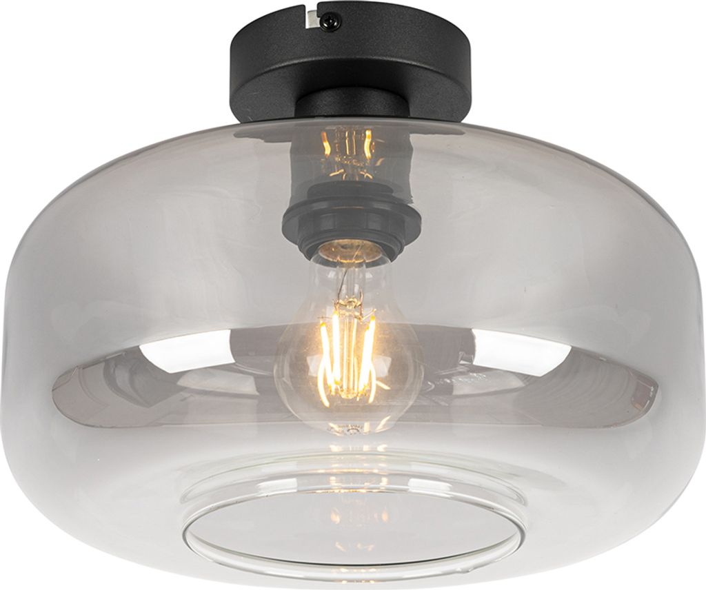QAZQA - Modern Smarte Deckenleuchte I Deckenlampe I Lampe I Leuchte schwarz mit Rauchglas inkl. WiFi A60 - Bizle Dimmer I Dimmbar I Wohnzimmer I Sc...