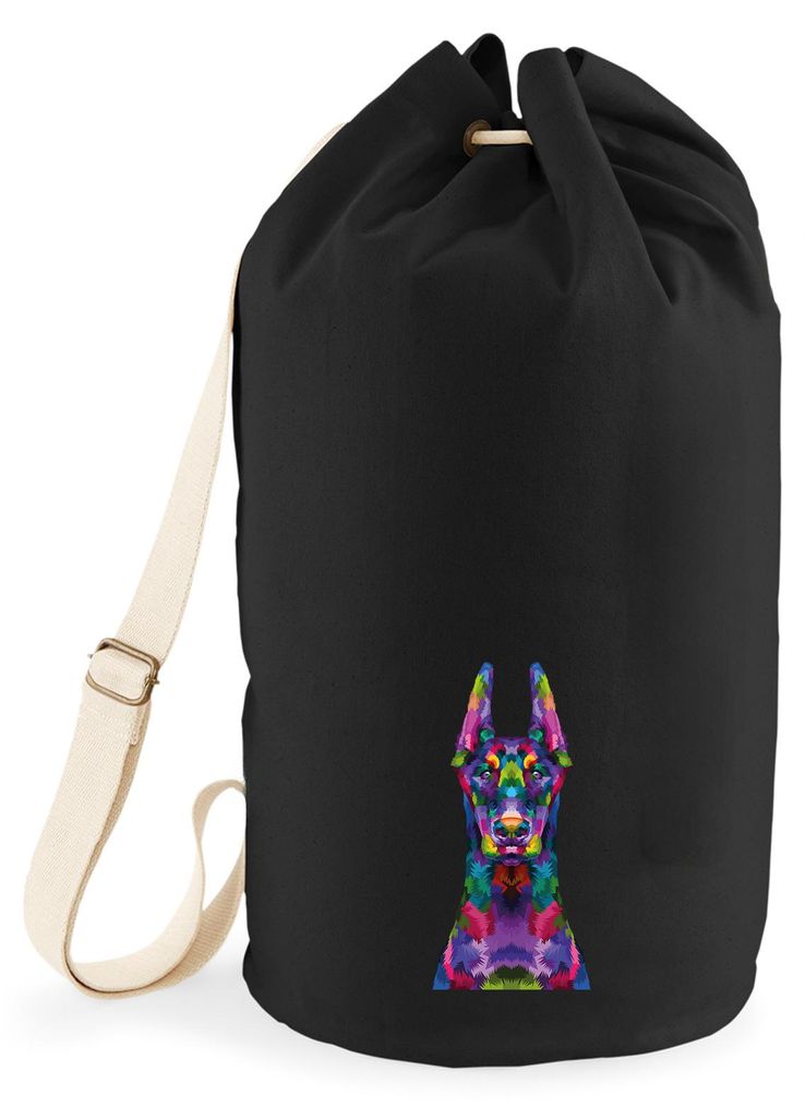 Huuraa Seesack Doberman Colorful 20 Liter Black Baumwolle Rucksack Geschenkidee