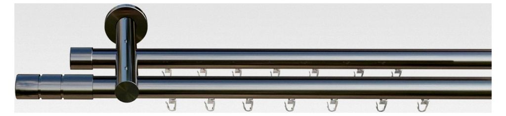 Innenlauf Gardinenstange, 2-läufig, Edelstahl-Optik, Ø 20 mm, 160 cm, inkl. Träger und Gleiter