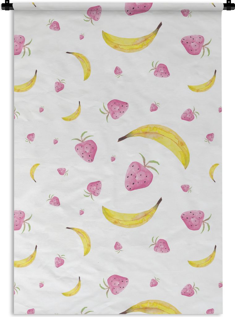 MuchoWow Wandteppich Wandbehang Banane - Erdbeere - Aquarell 120x180 cm Tapisserie Dekoration Wandtuch - Schlafzimmer - Dekorationen für das Haus