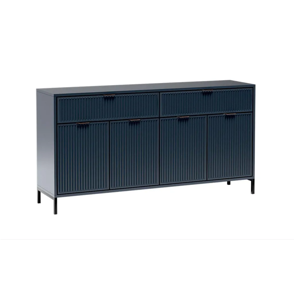 Grand buffet de rangement indigo LINNA LS-1 à façades rainurées chic