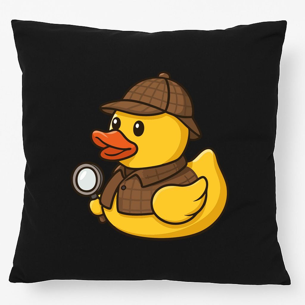 Huuraa Kissen Quietscheente Detektiv Gummiente Ermittler 40x40cm mit Füllung Black Baumwolle Dekokissen Geschenkidee