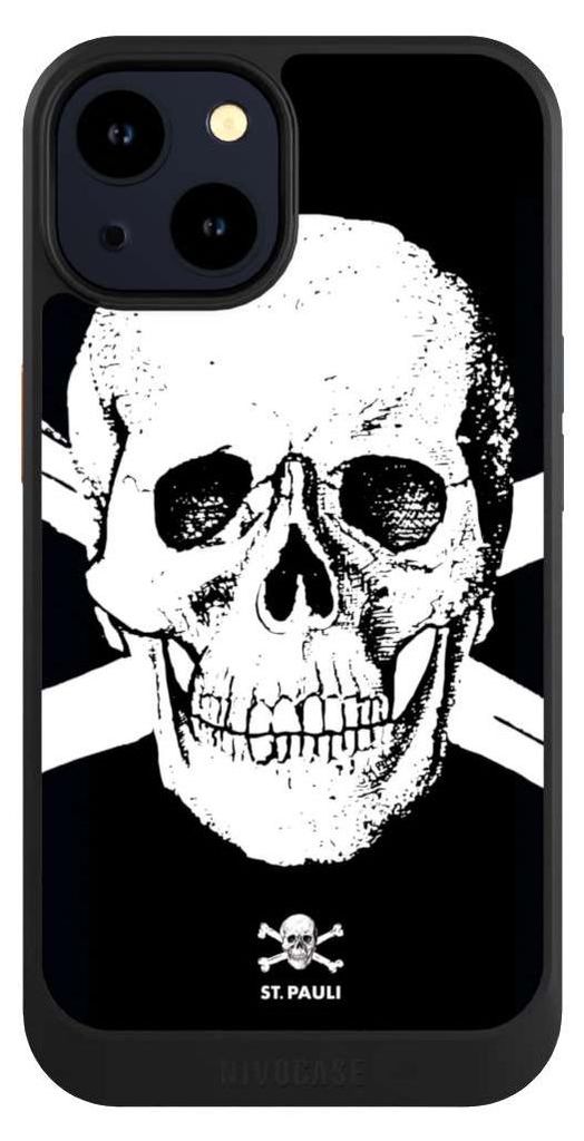 NIVOCASE Hülle für Apple iPhone 14 Handyhülle NIVOcore Case Schwarz FC St. Pauli Offizielles Lizenzprodukt Totenkopf