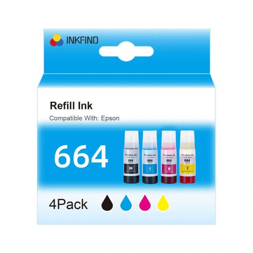 INKFIND 664 Tintenpatronen für Epson664 Epson 664 Epson T664 Epson6641 6642 6643 6644 4-Farben-Multipack für Epson L100/L200/L110/L1