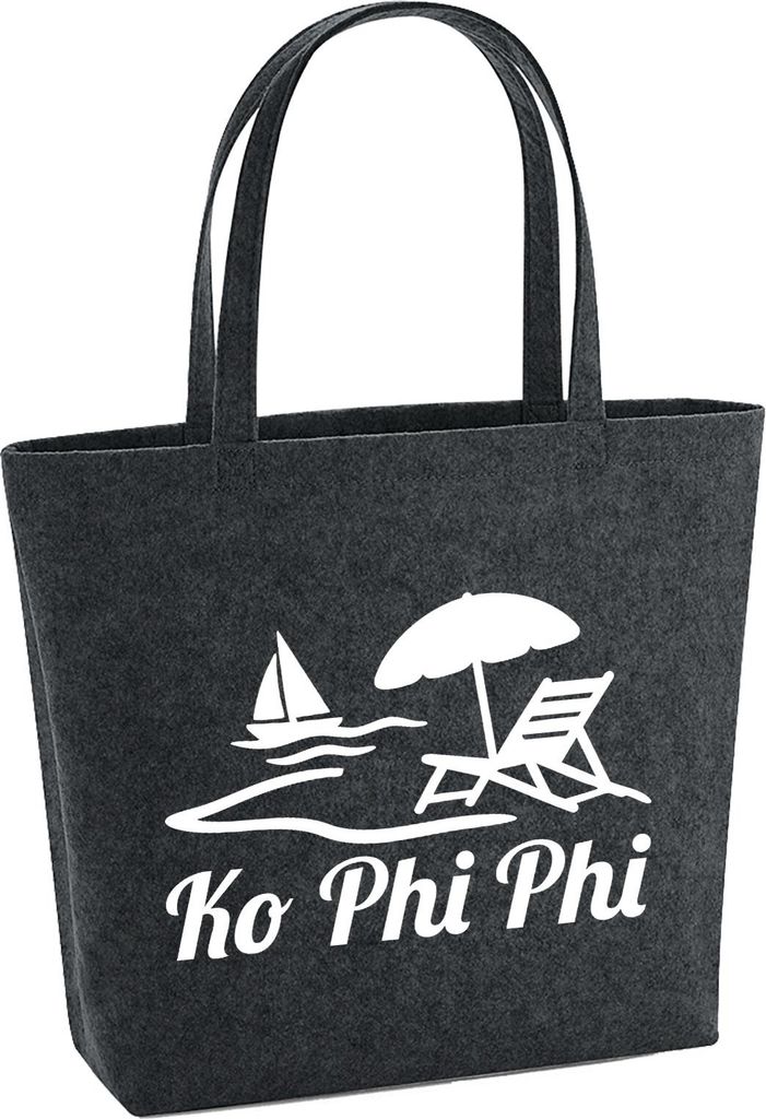 Huuraa Filzshopper Ko Phi Phi Inselmotiv Thailand 22 Liter Charcoal Melange Filztasche Geschenkidee