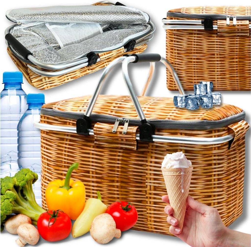 Thermo-Picknickkorb aus Weide, faltbarer Picknickkorb, Einkaufskorb