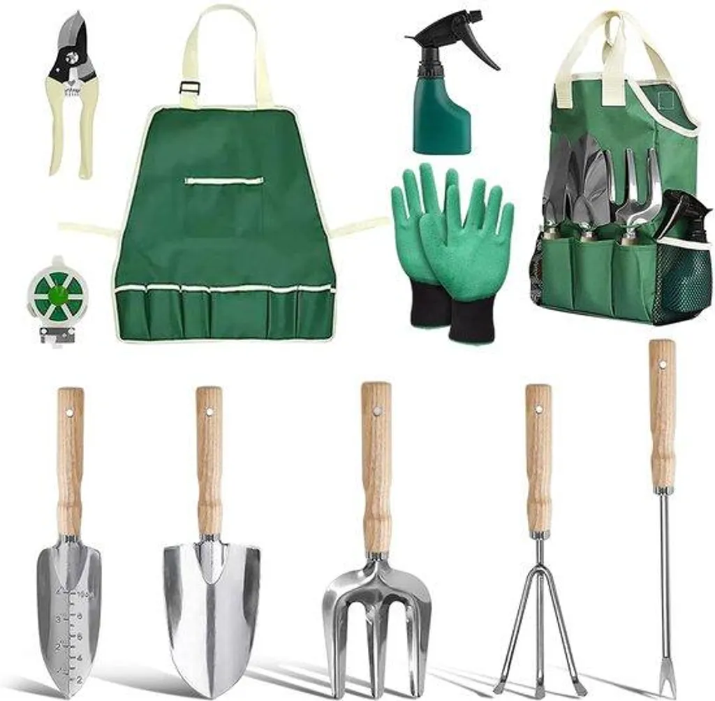 Set de Jardinage Complet 11 Pièces en Inox avec Outils Ergonomiques