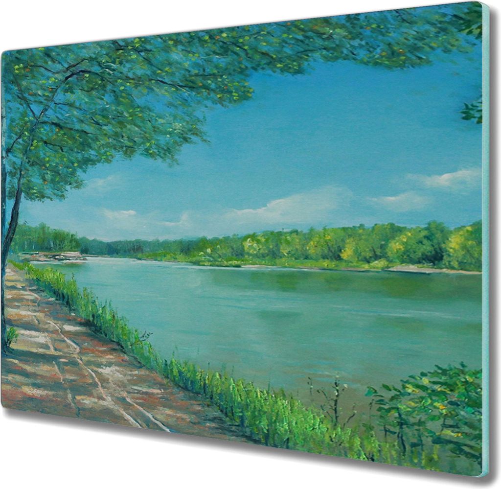 Coloray Hackbrett Herdabdeckplatte 60x52 cm Küchenbrett Kochplattenabdeckung Schneidebrett - Malerei Natur Wald Fluss