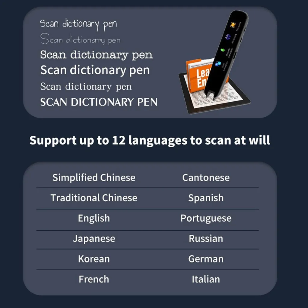 Scan Reader Pen Haute Précision - Traducteur Multilingue Écran Tactile - 14