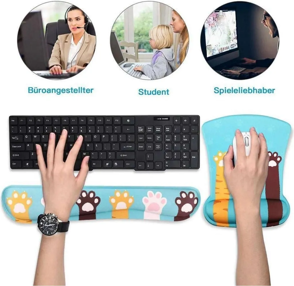 Support de poignet pour clavier et souris bleu - Accessoire de bureau - 4
