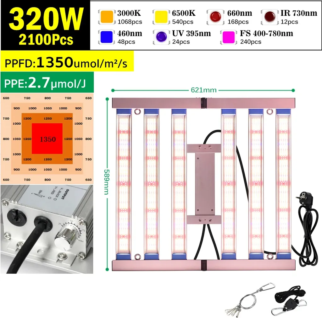 Panneau LED Horticole Pliable 320W à Intensité Variable Haute Puissance - 2