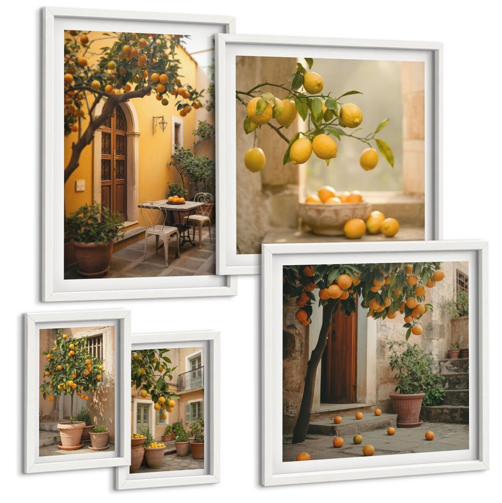 Bilder Set 5-teilig im weißen Rahmen – Wandbilder 5 Stück – gerahmte Poster für Wohnzimmer, Schlafzimmer und Flur – 50x50 cm - 40x60 cm ...