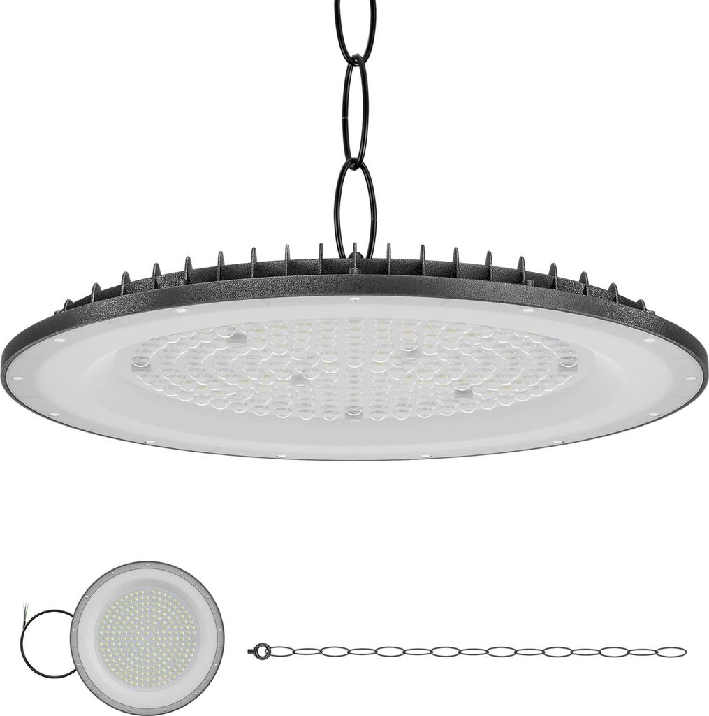 JOIEYOU 300W UFO-Form Industriebeleuchtung Kaltweiß LED Hallenstrahler IP65 2cm Ultradünne Industrielampe Hängeleuchten mit Aufhängekette für ...