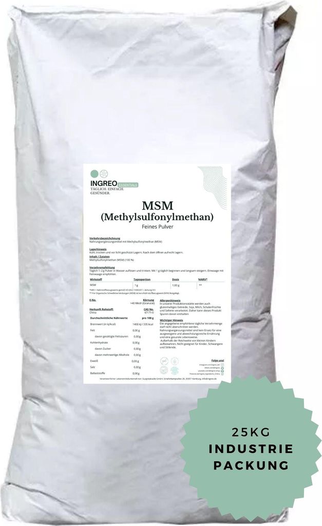 MSM (Methylsulfonylmethan) Feines Pulver (>100 Mesh) – 25 kg