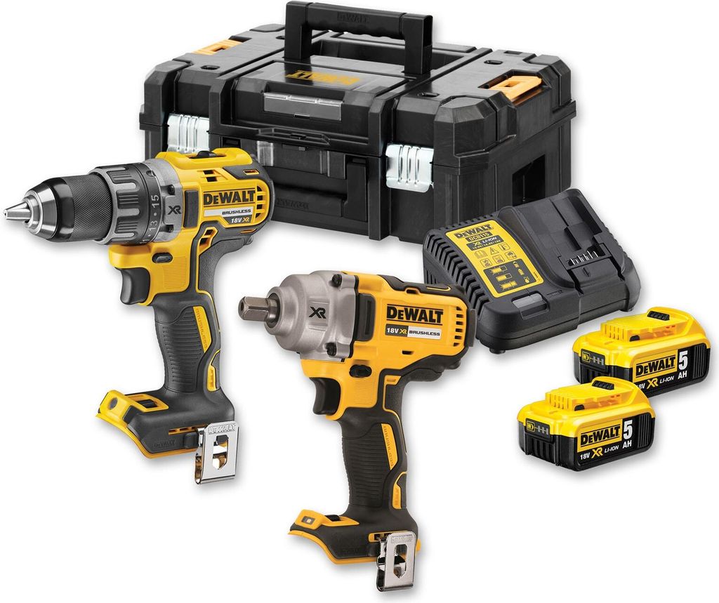 DeWALT Akku-Kombopack DCK2077P2T-QW 18V 5Ah - DCD 791 Akku-Bohrschrauber, DCF 894 Akku-Schlagschrauber, 2x 5Ah Akkus, Schnellladegerät