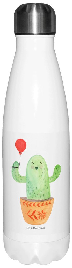 Mr. & Mrs. Panda Thermosflasche Kaktus Luftballon - Weiß - Geschenk, Trinkflasche, Kakteen, Büro, Freundin, Ausbildung, Freund, Thermo-Trinkflasc...