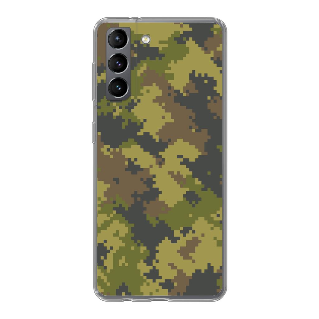 MuchoWow Handyhülle Schutzhülle Hülle für Samsung Galaxy S21 Illustriertes Tarnmuster von Pixeln Silikon Softcase Handy Hülle - Softcase