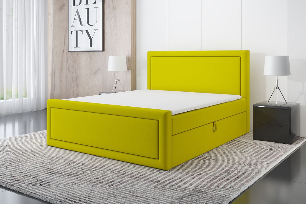 Boxspringbett ROD 120x200 mit 2 Bettkästen, Bonell-Matratze und Topper. Farbe: Gelb.