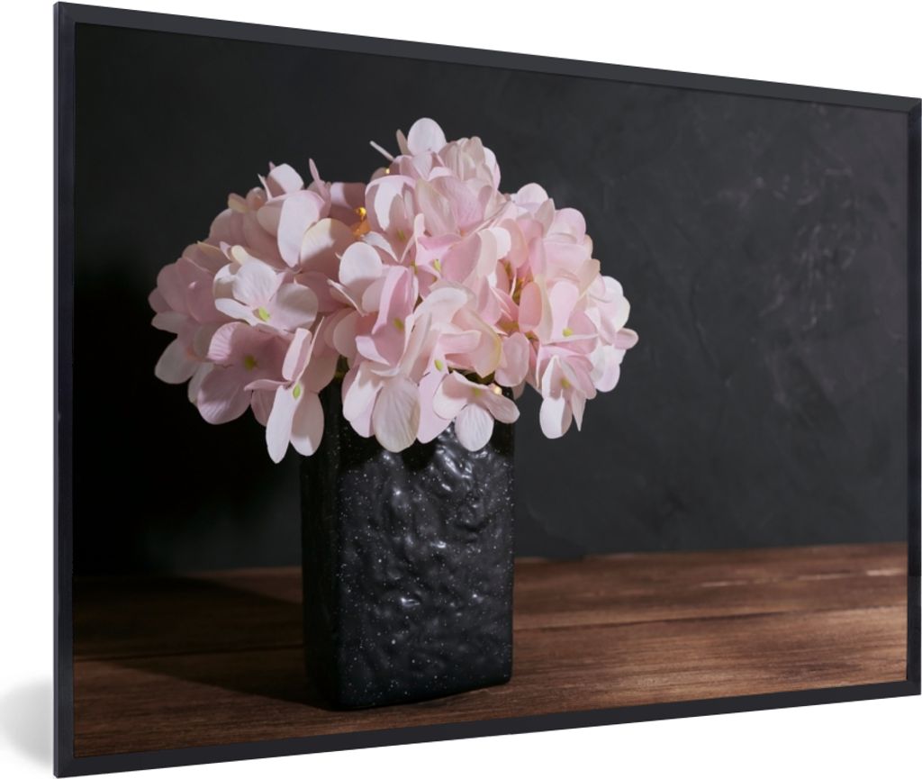 MuchoWow Gerahmtes Poster Stillleben - Hortensie - Rosa 30x20 cm - Poster mit Schwarzem Bilderrahmen Wandposter Rahmen Foto Bilder - Kunstdruck -...