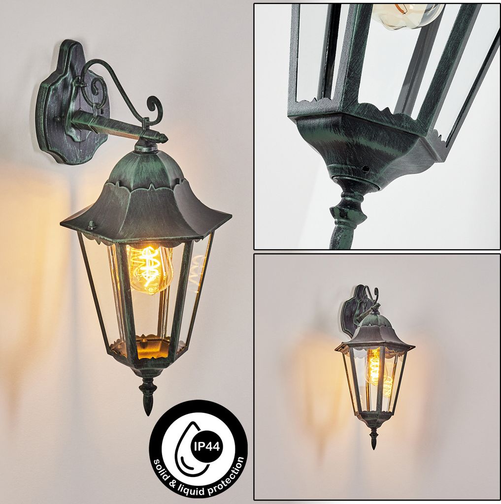 Viano Wandlampe abwärts in antikem Look aus Metall/Glas