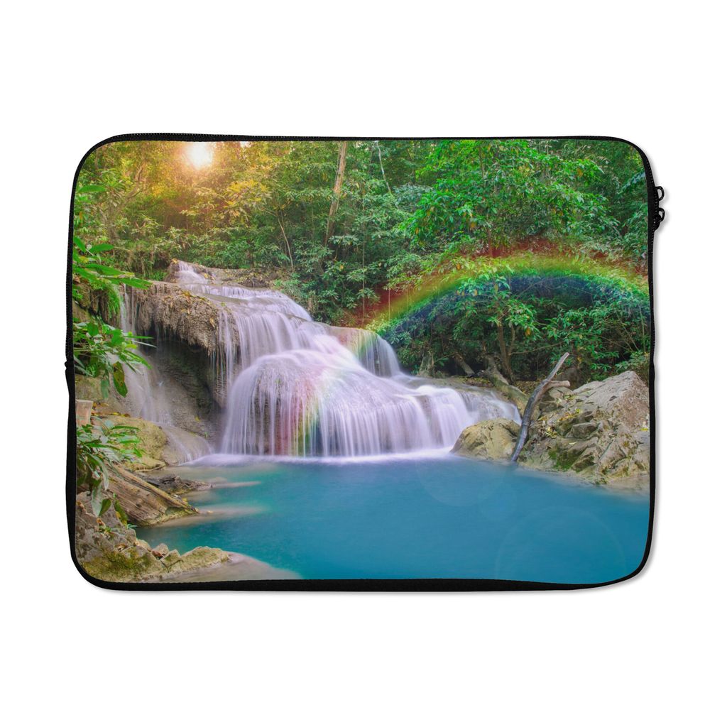 MuchoWow Laptop Hülle 17 Zoll Laptoptasche Regenbogen - Sonne - Wasserfall - Natur - Zipper - Schutzabdeckung
