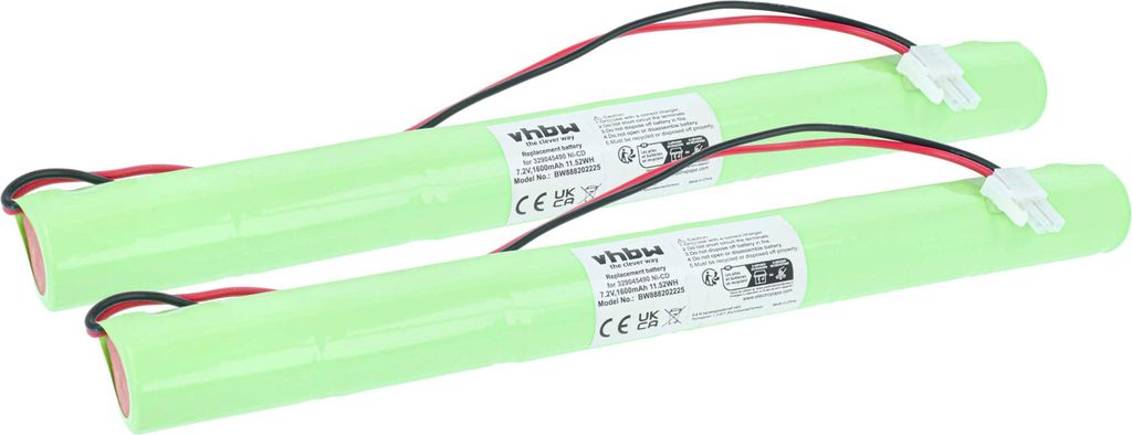 vhbw 2x Akku kompatibel mit BAES FLUO EVAC Fluchtweg, Notfallbeleuchtung (1600 mAh, 7,2 V, NiCd)