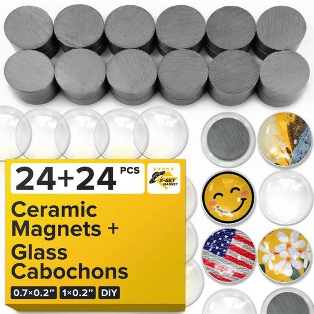 48 Aimants Frigo DIY avec Dômes en Verre 25mm et Disques Ferrite 18mm
