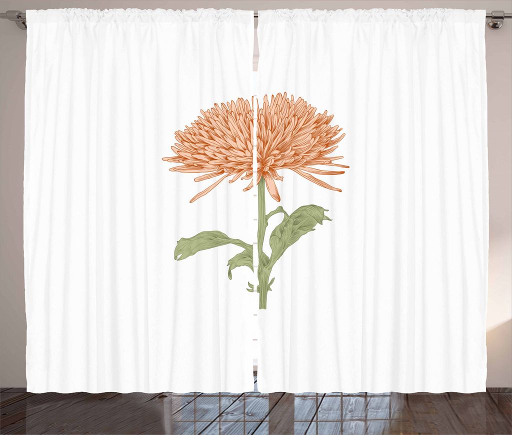 ABAKUHAUS Dahlie Rustikaler Vorhang, Retro Blooming Natur, Wohnzimmer Universalband Gardinen mit Schlaufen und Haken, 280 x 245 cm, Hellorange Arme...