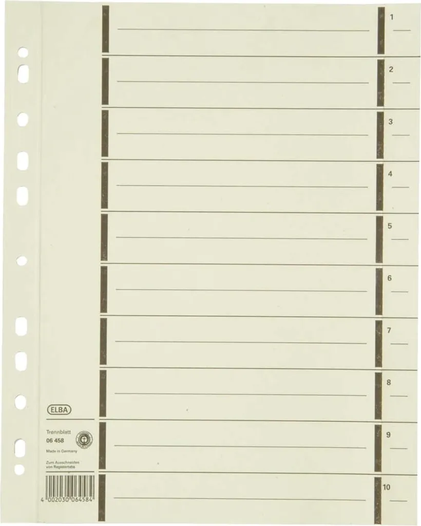 Intercalaires Kraft Rigides 200g A4 XL ELBA à Indexation Numérique 1-10