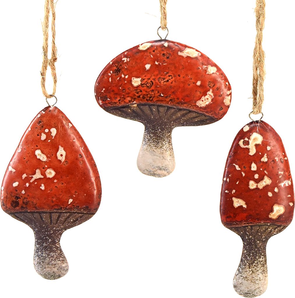 Charmante Pilzanhänger rot 3 cm – Herbstdeko & Weihnachtsdeko mit Juteschnur – 6er Set, 6 Stück
