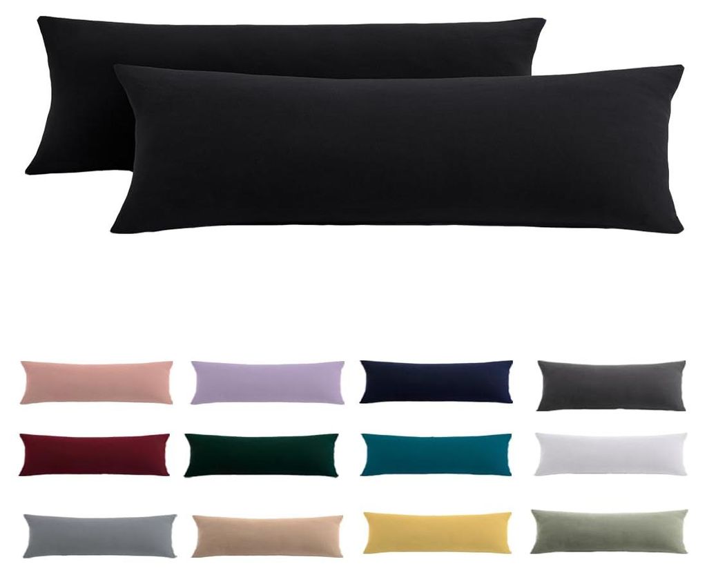 Kissenbezug für Seitenschläfer 40x145 cm (2 Stück) - Schwarzer Kissenbezug 145x40 cm mit Reißverschluss, 100% Mikrofaser, strapazierfähig und ...