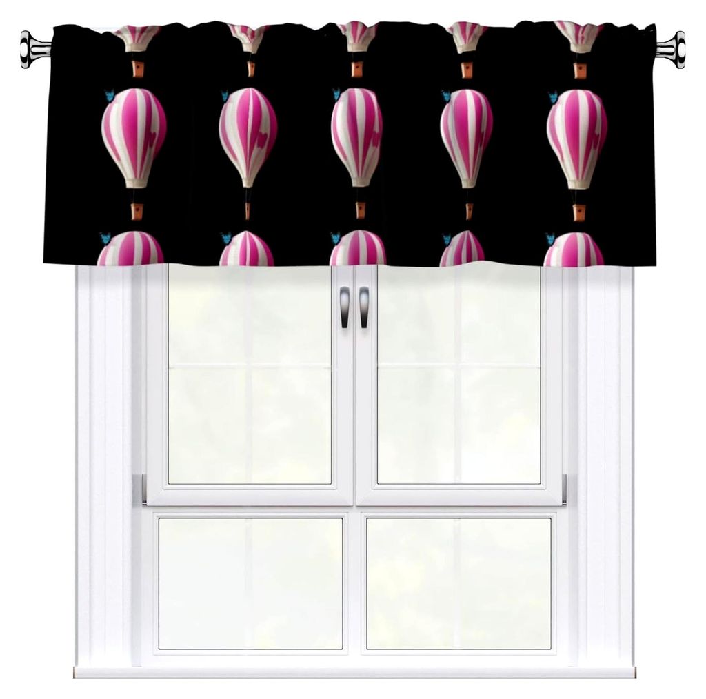 Vorhang mit Schmetterlings-Heißluftballon-Muster, kurz, 137,2 x 45,7 cm, für Küchenfenster, Badezimmer, Waschküche und Studios