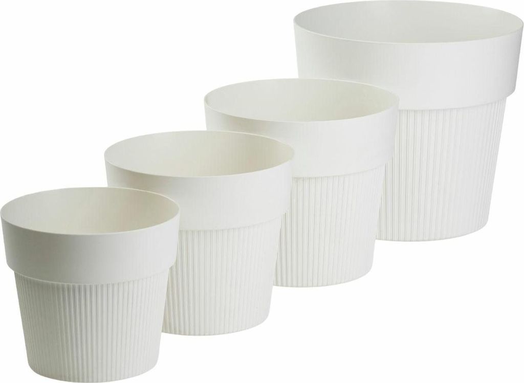 HowHomely | Blumentöpfen - Pflanzentöpfe - creme - 4er Set - Rillenstruktur - Pflanzkübel - Dekorativ