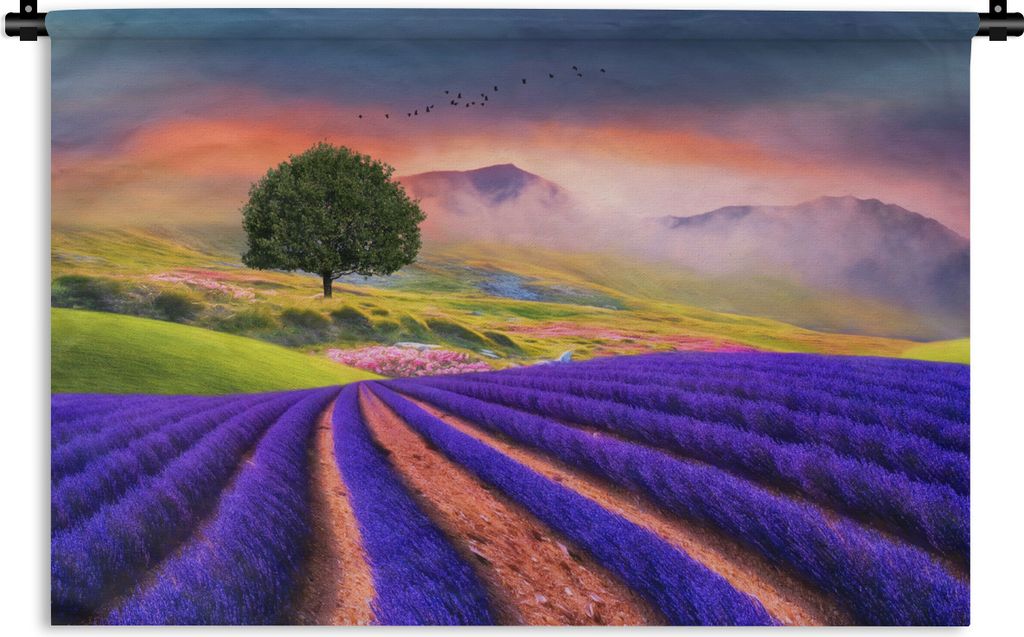 MuchoWow Wandteppich Wandbehang Gemälde eines Lavendelfeldes 60x40 cm Tapisserie Dekoration Wandtuch - Wanddekorationen