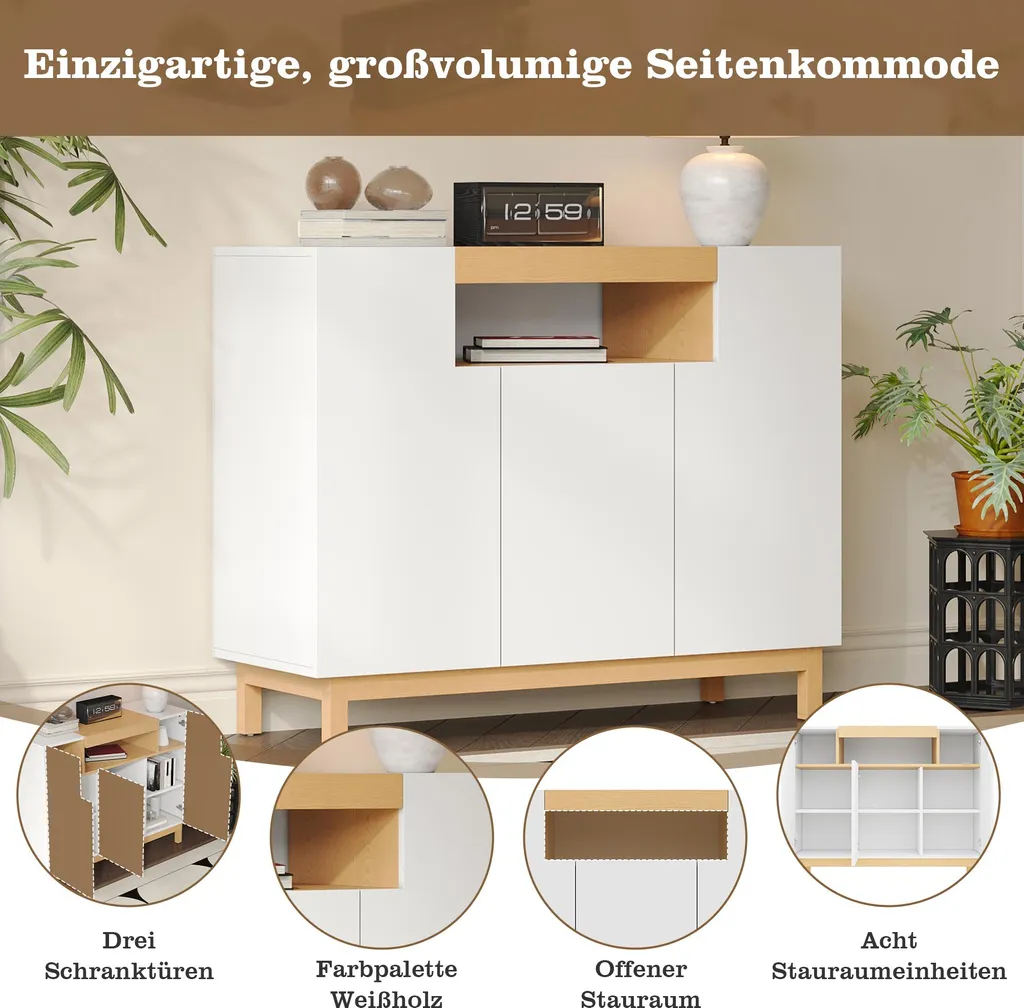 Commode de rangement multifonctionnelle blanche avec étagère ouverte - 7
