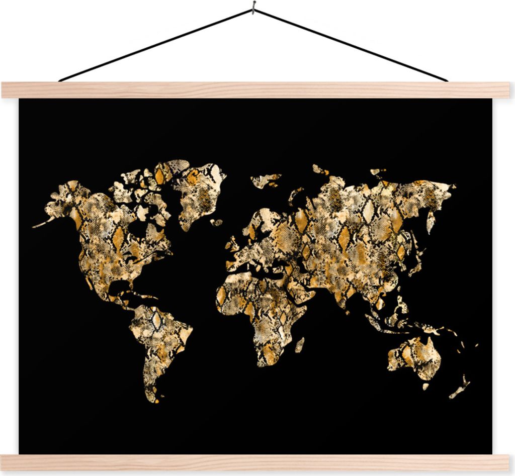 MuchoWow Textilposter Weltkarte - Schlange - Design 150x113 cm mit holzfarbenen Rahmen - Poster