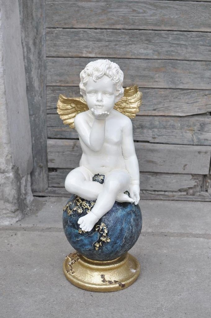 Engel auf Globus Figur Skulptur Skulpturen Design XXL Deko Dekoration P0634 75cm
