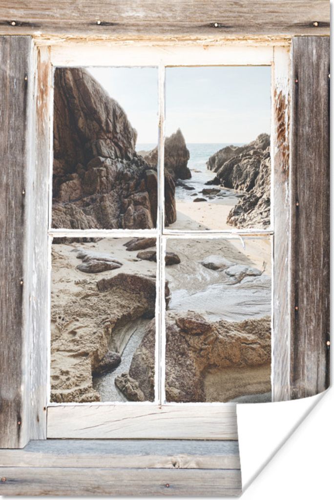 MuchoWow Poster Durchblick - Holz - Strand 120x180 cm - Kunstposter