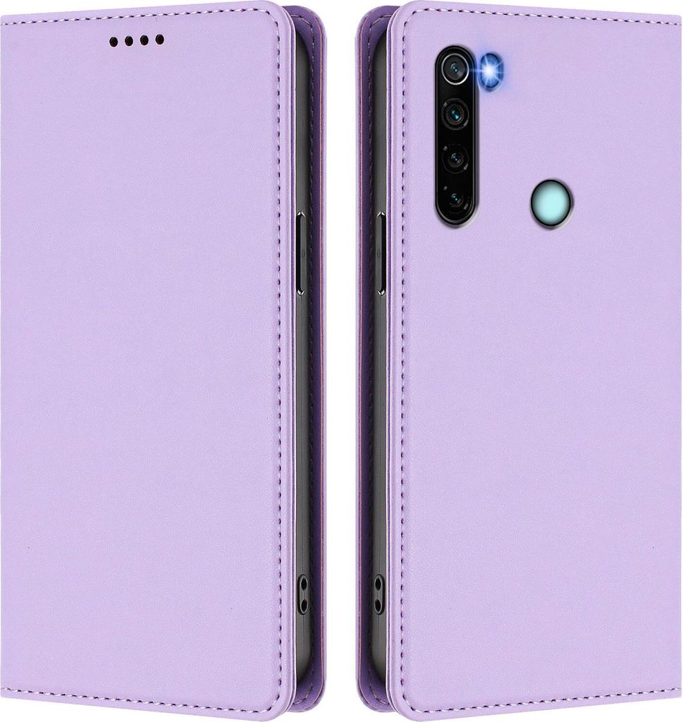 Handyhülle für Xiaomi Redmi Note 8, Kunstleder Klapphülle Stoßfeste Magnetische Hülle mit Ständer Violett