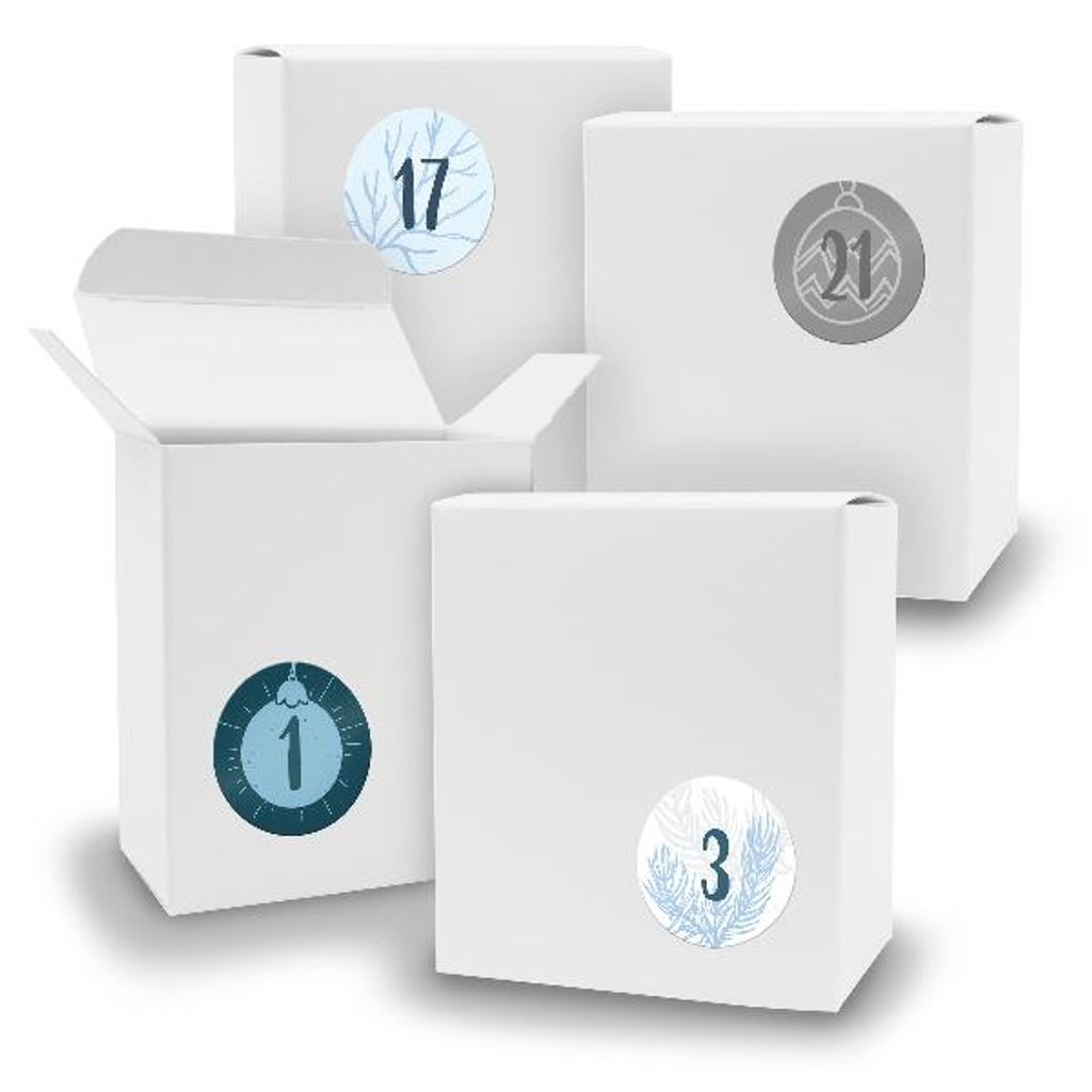 Adventskalender zum Füllen 24x Quader WEISS + Sticker V07 Z16