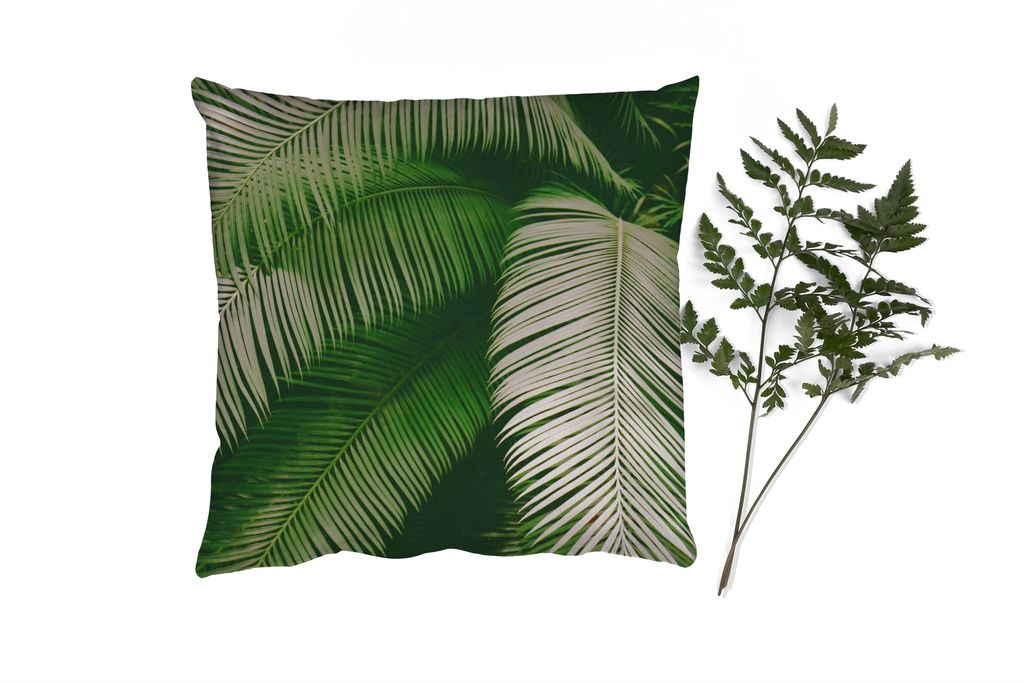 MuchoWow Zierkissen Sofakissen Wohnzimmer Dekokissen 60x60 cm Palmwedel - Sommer - Tropisch - Sitzfläche - Foto Polster