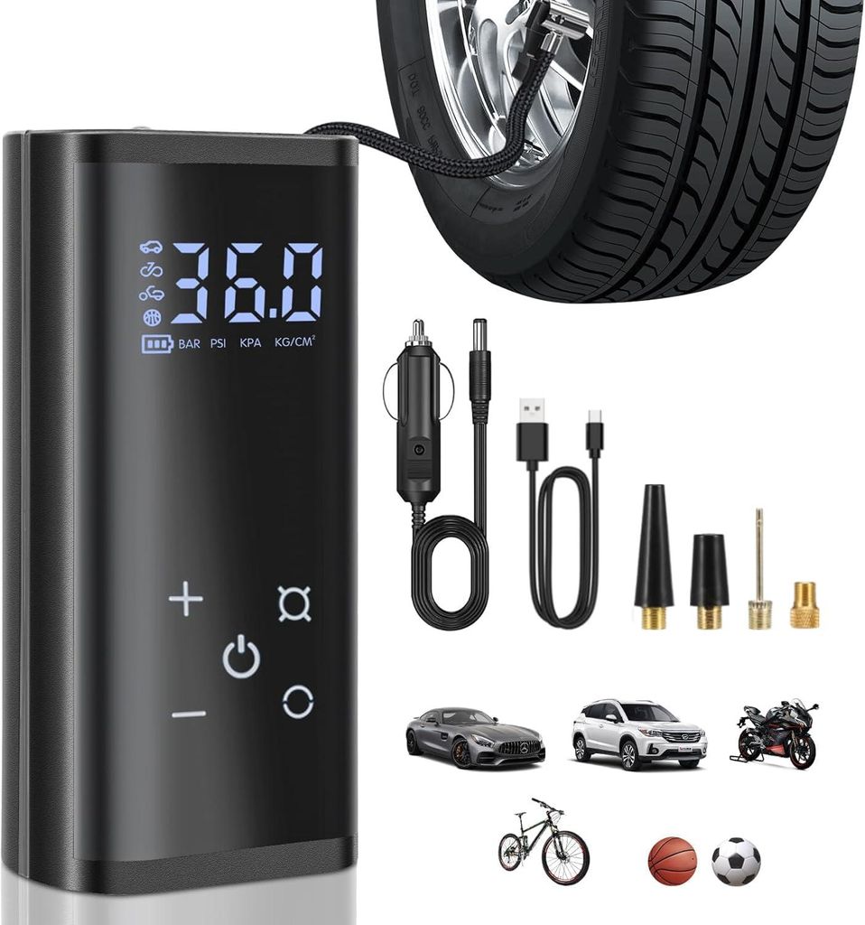 Elektrische Luftpumpe,150 PSI Tragbare Akku Kompressor,6000mAh Fahrradpumpe Luftkompressor für Auto Fahrrad Motorrad Bälle,Touchscreen