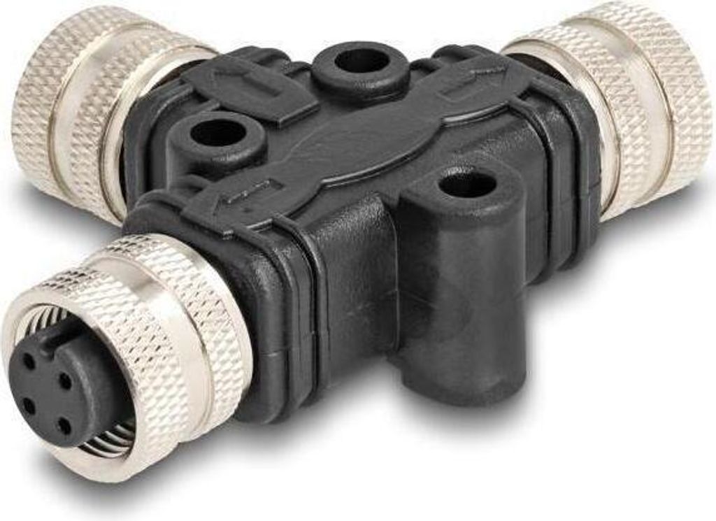 DELOCK M12 T-Splitter A-kodiert 4 Pin 1 xBu. zu 2 x Buchse